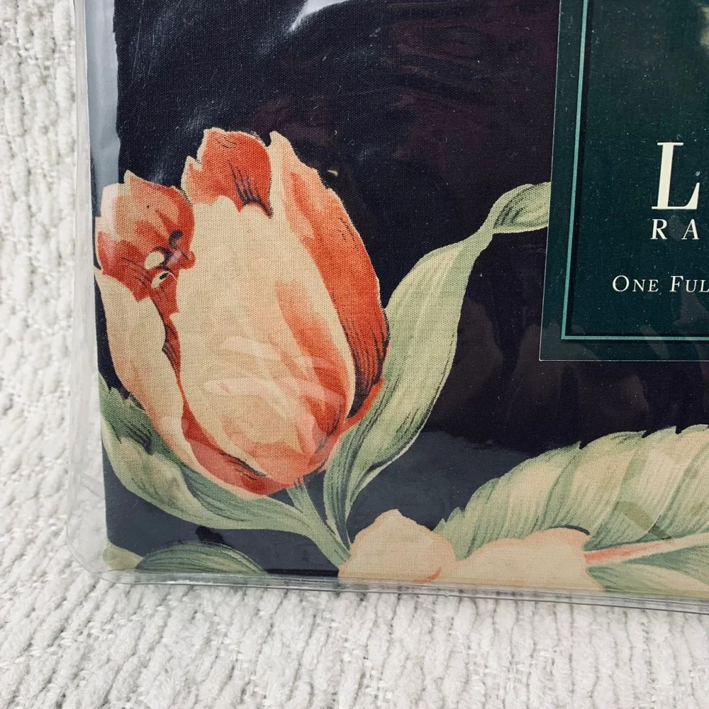 Ralph Lauren Fitted Sheet‎ Full Black Charleston Floral Deep 100% Cotton Vintage